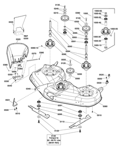 46"  Mower Deck - Housing, Arbors And Blades Group Diagram and Parts List for 1696798-01 2017 Briggs and Stratton Lawn Tractor Accessories